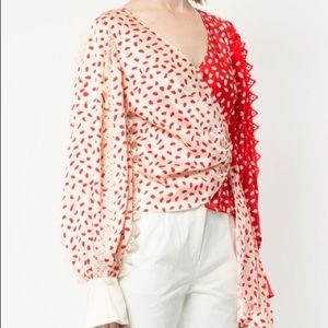 Self Portrait Two-Tone Printed Crepe Wrap Top US4